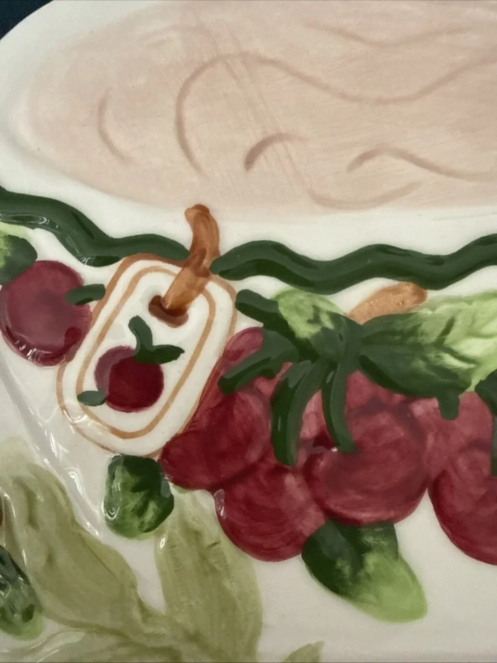 Ceramic Teacup and Cherries Decorative Accent and Wall Hanging.